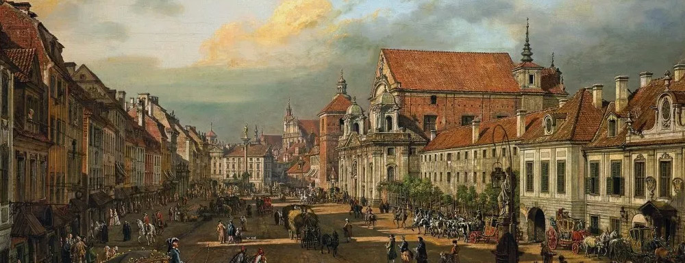 Warszawa. Krakowskie Przedmieście od strony Placu Zamkowego (1774) - obraz Bernarda Bellotta (Canaletta)